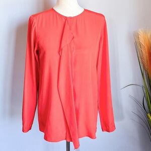 TIBI, Orange Silk Button Front Ruffle Long Sleeve Blouse Shirt, Size 4